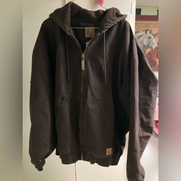 BERNE Heavy Lined 2XLR Brown Hooded Zipped Work Coat with logo - Picture 2 of 7